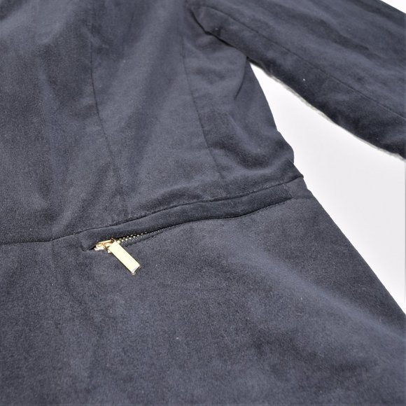 Jones New York Velvet Evening Cocktail Jacket Dress Ruffle V-neck Gold Zipper 12 - Picture 7 of 14